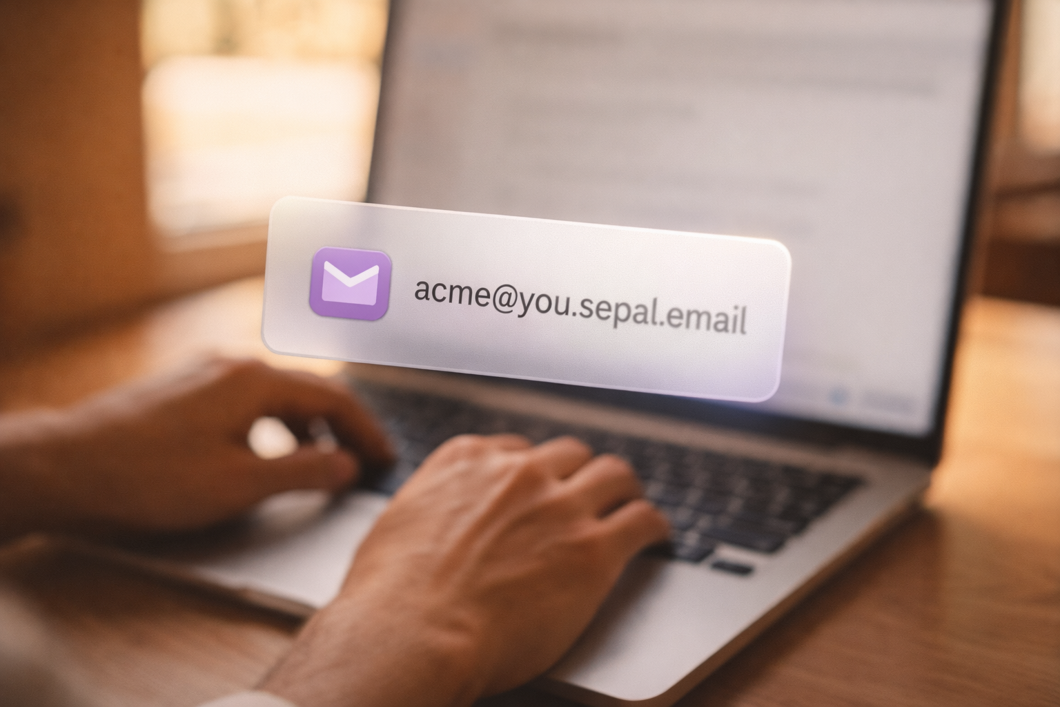 Virtual email alias floating above a laptop